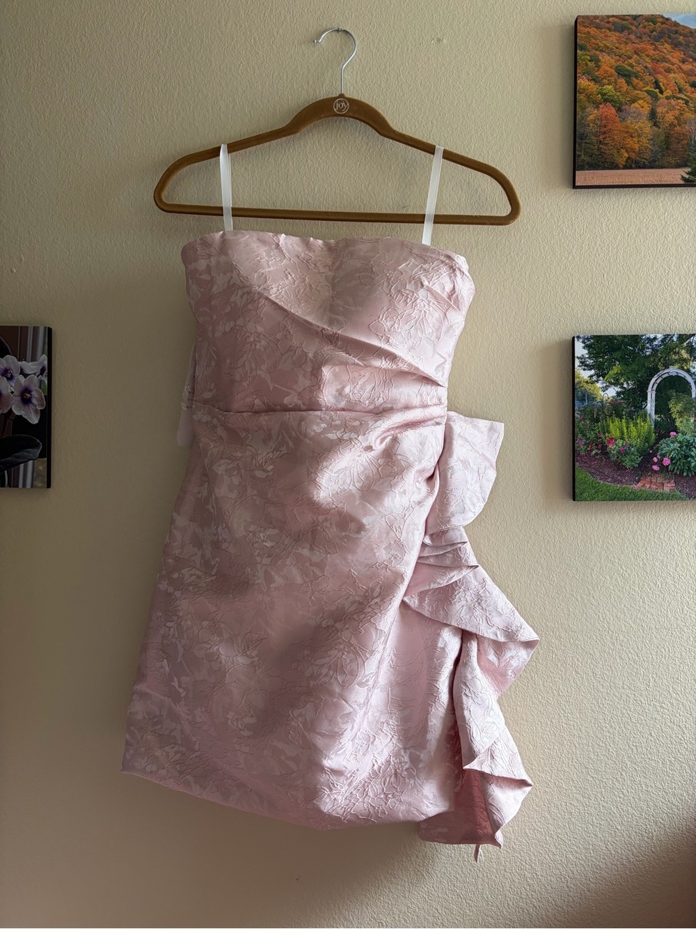 Strapless Mini Dress in Soft Blush Pink with Ruffle Detail